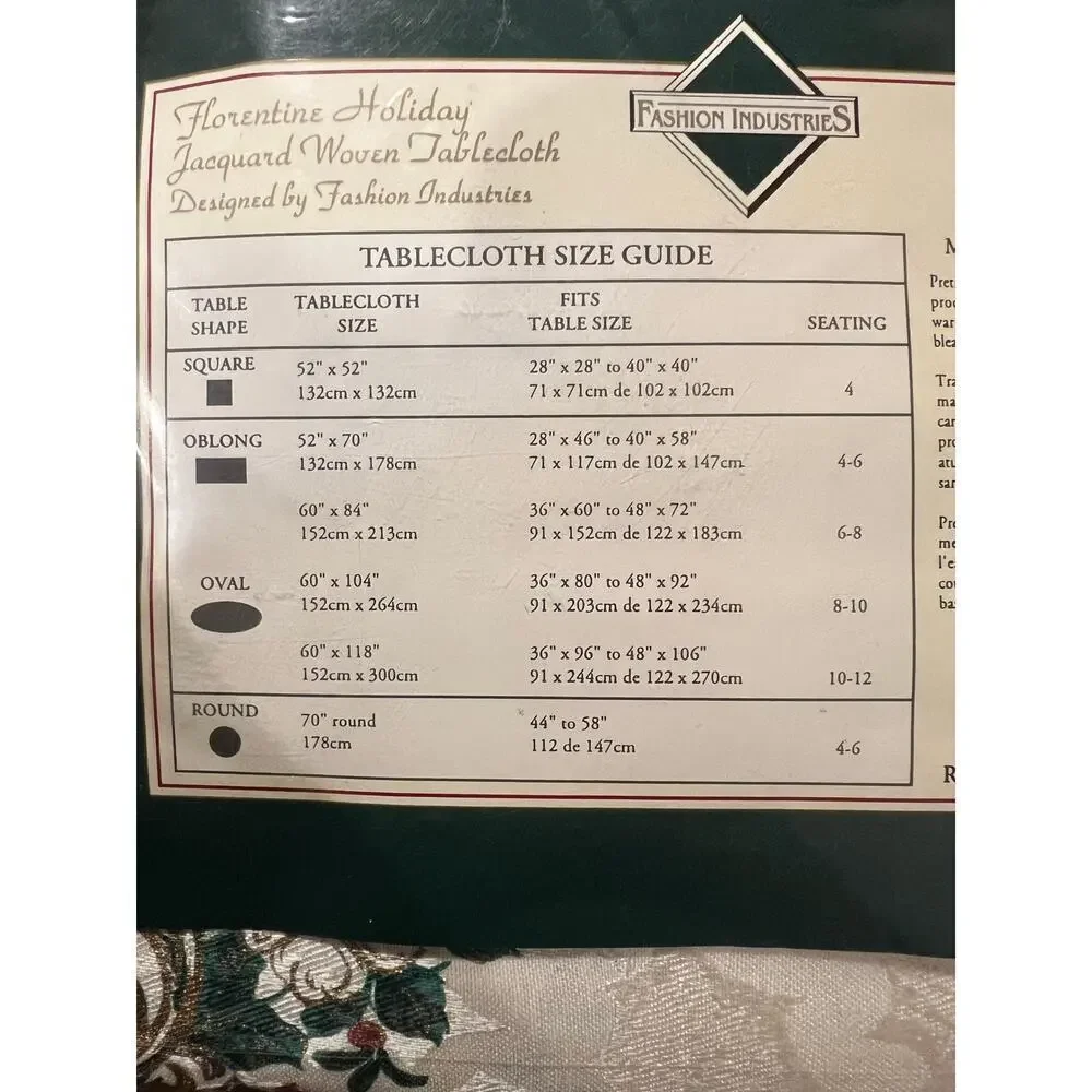 NWT Florentine Holiday Tablecloth Christmas Theme Covering 60” x 84” Oblong